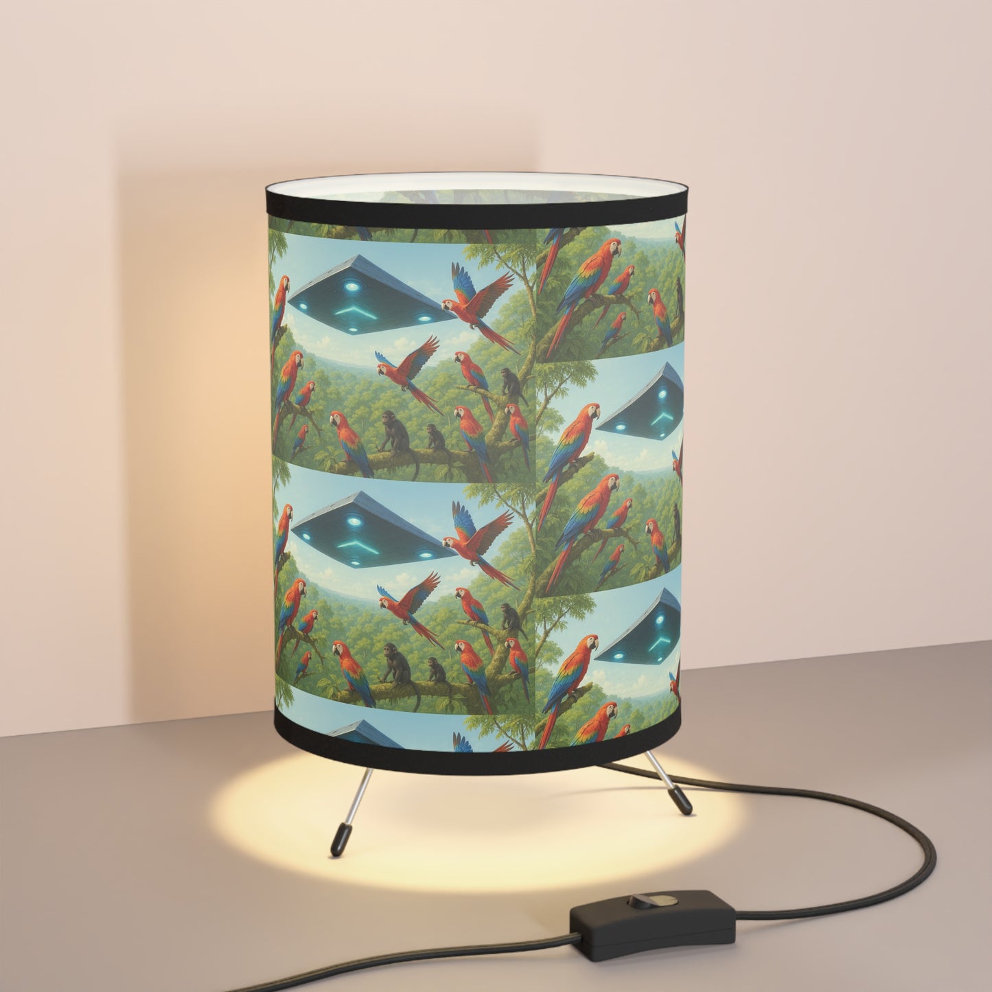 UFO and Macaws Tripod Lamp with Artistic High-Res Shade - Perfect for Home Décor