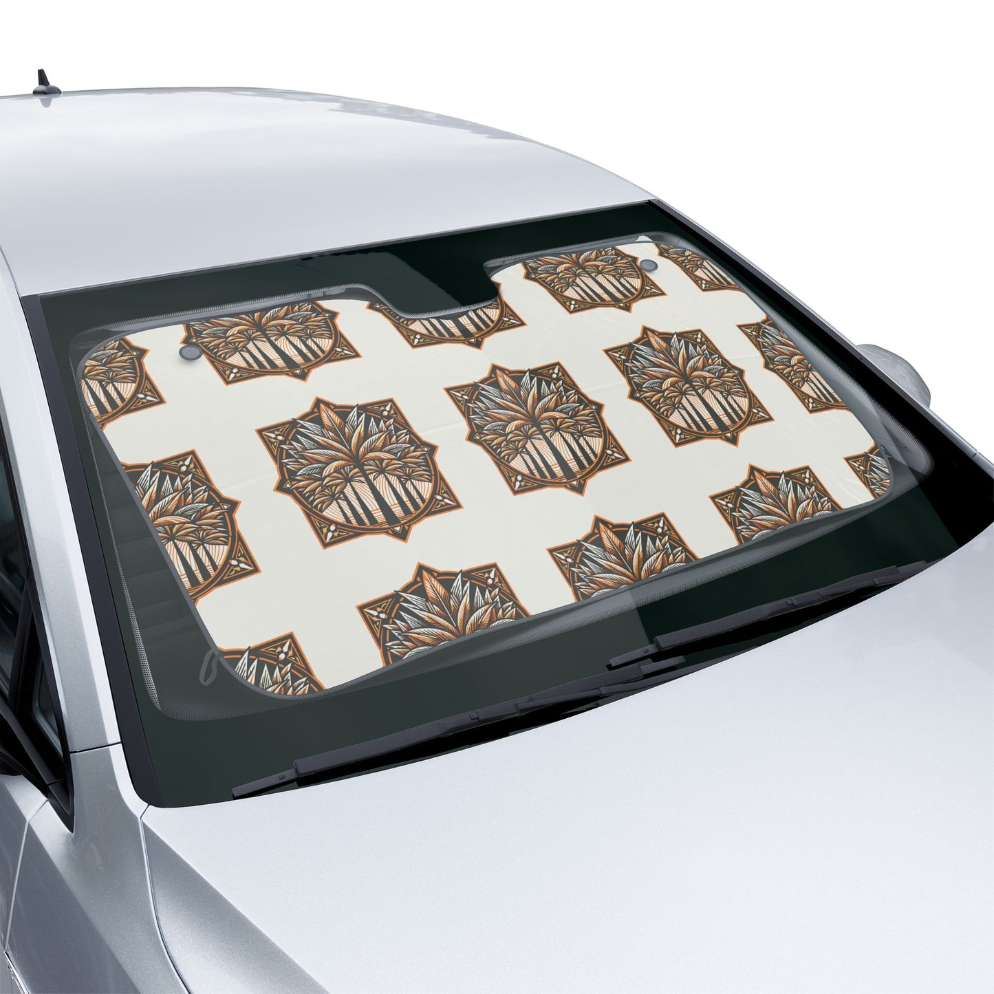 Tropical Car Sun Shades / Art Deco Palms, Cinnamon