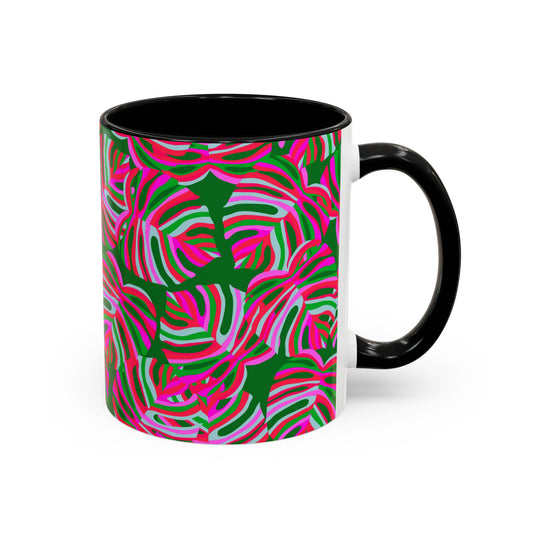 Accent Coffee Mug (11, 15oz), Monstera Pink Pop / Various Colors