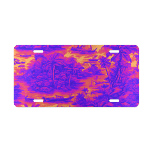 Heatwave Tropical Toile Vanity Plate - Colorful Neon Design for Cars, Trucks, and Decor