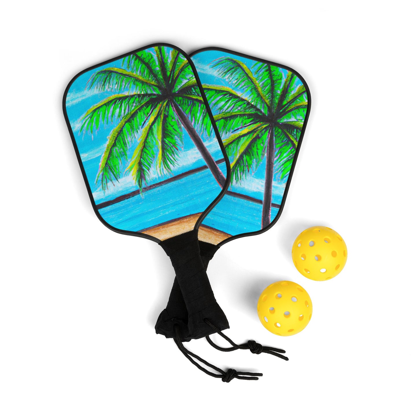 Tropical Pickleball Kit - Beach Vibe Paddles & Balls Set / Calm Beach