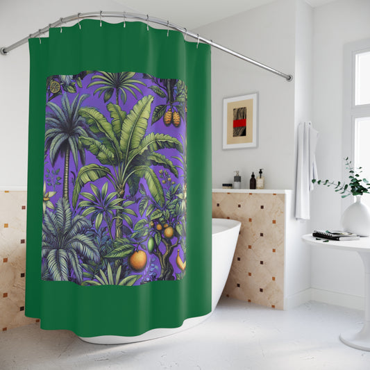 Palm Tree Shower Curtain - Ocean Bathroom Decor / Tropical Fruit/Purple, Dark Green