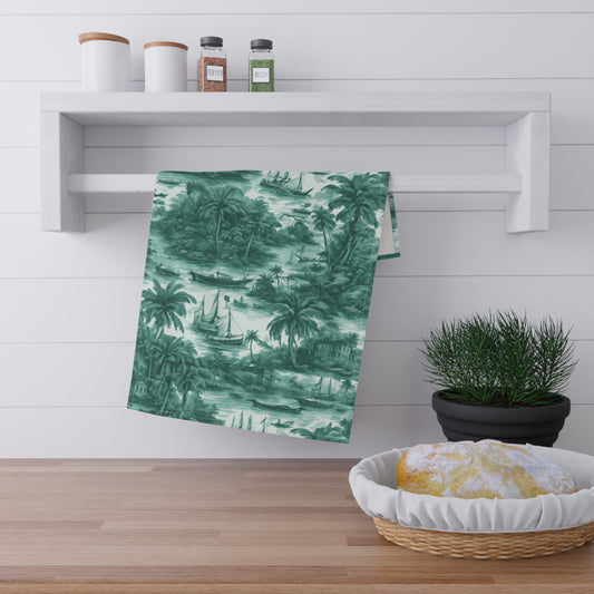 Tea Towels (cotton, poly), Tropical Toile #1, Evergreen