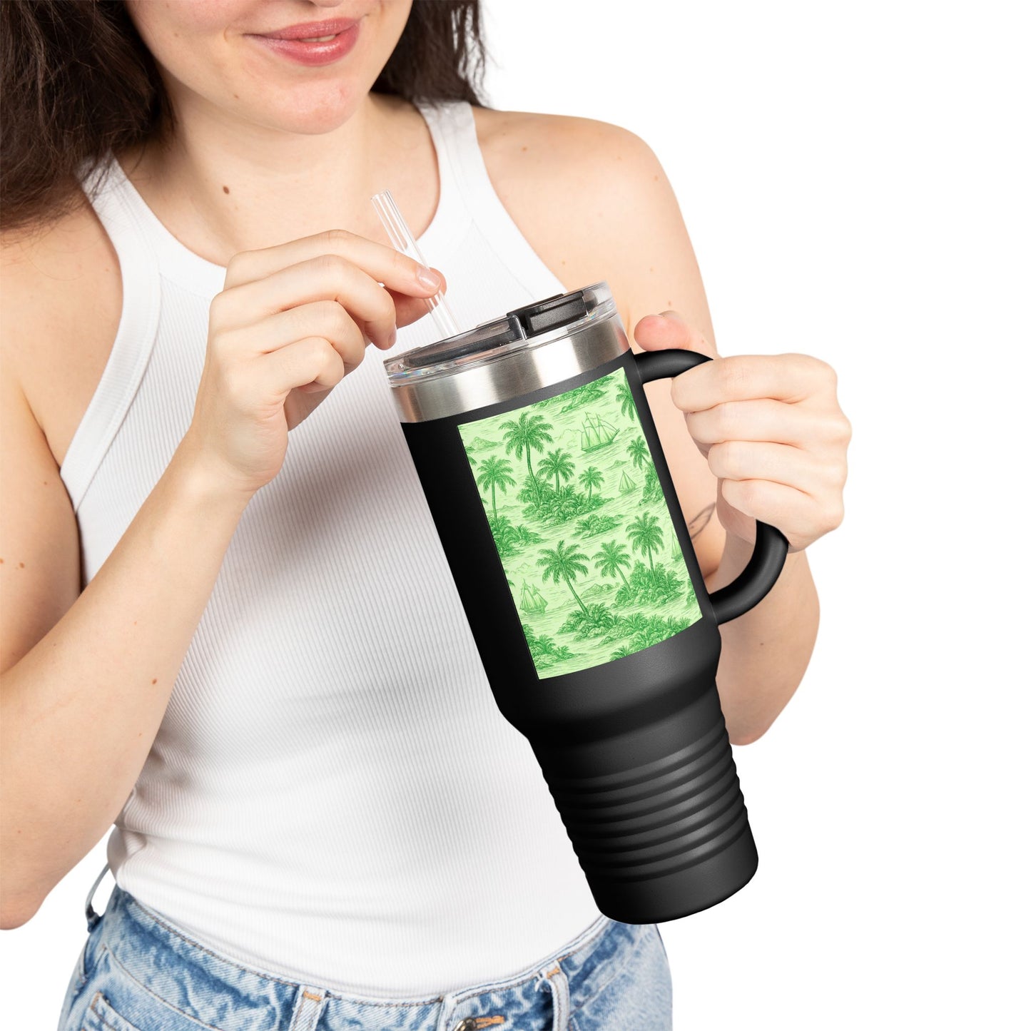 Insulated Travel Mug, 40oz / Faraway Toile/Green - Perfect for Outdoor Adventures