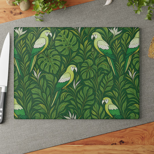 Glass Cutting Board, 2 sizes - Parrot Family, Lime
