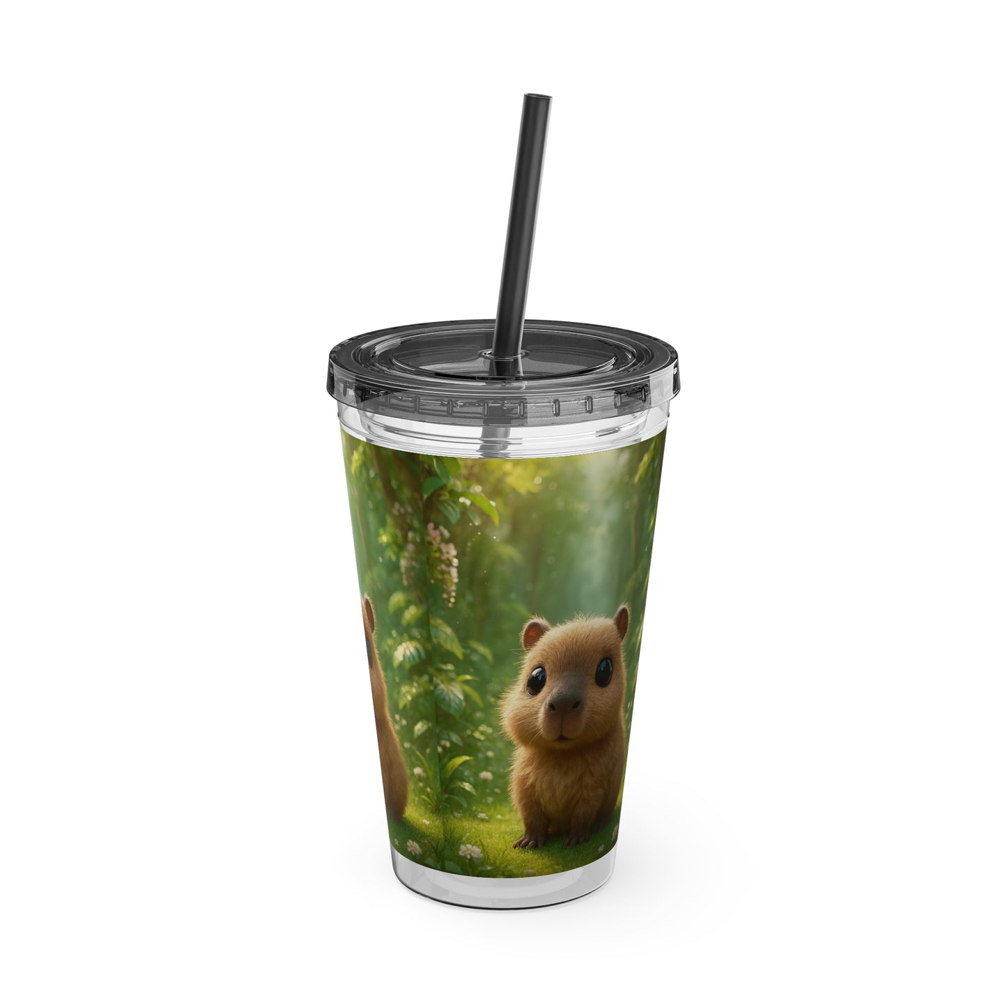 Tropical Tumbler with Straw | 16oz Colorful Travel Cup / Baby Cabybara