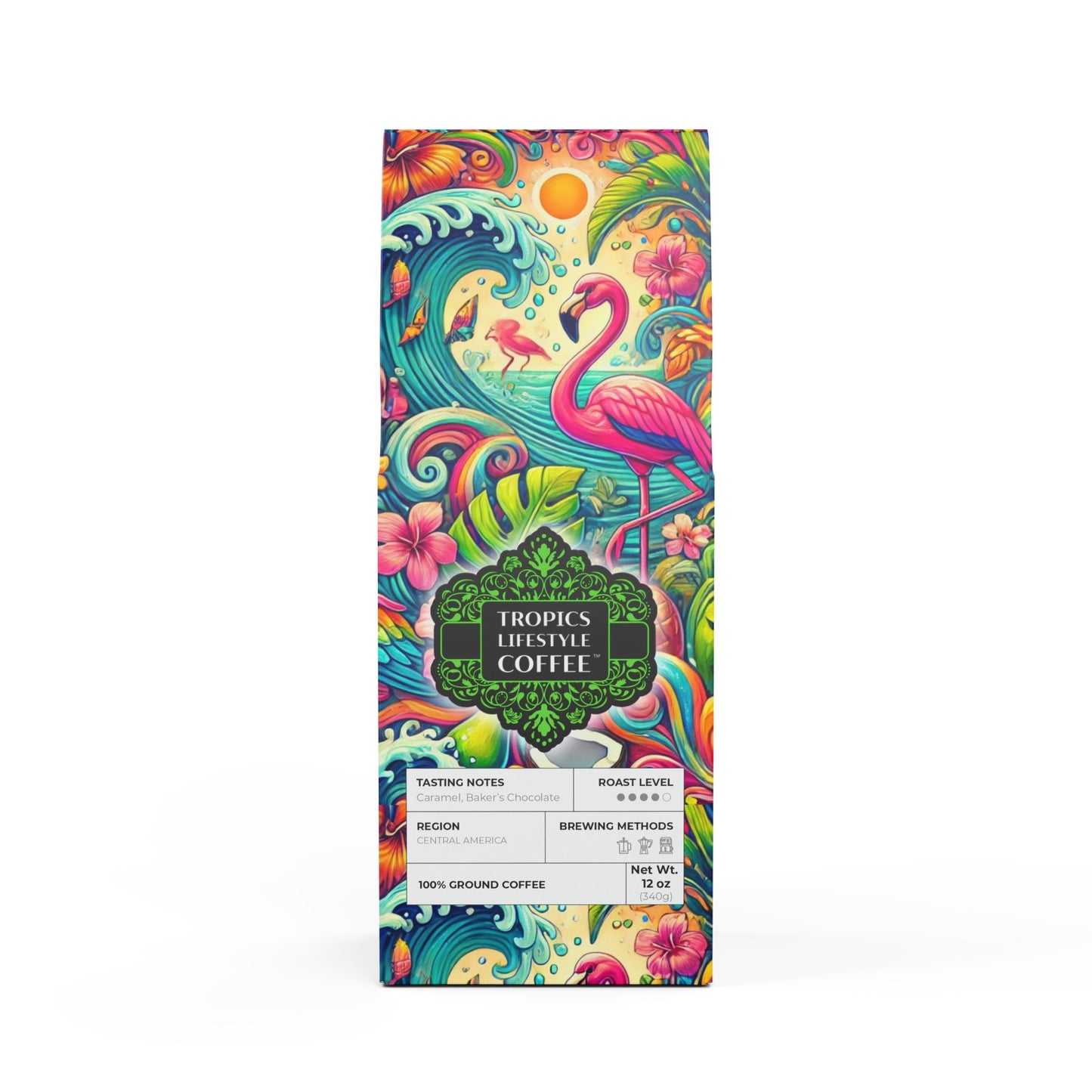 Cocoa Palms Blend™ (Medium-Dark Roast) Specialty Grade Craft Coffee / Flamingo Waves