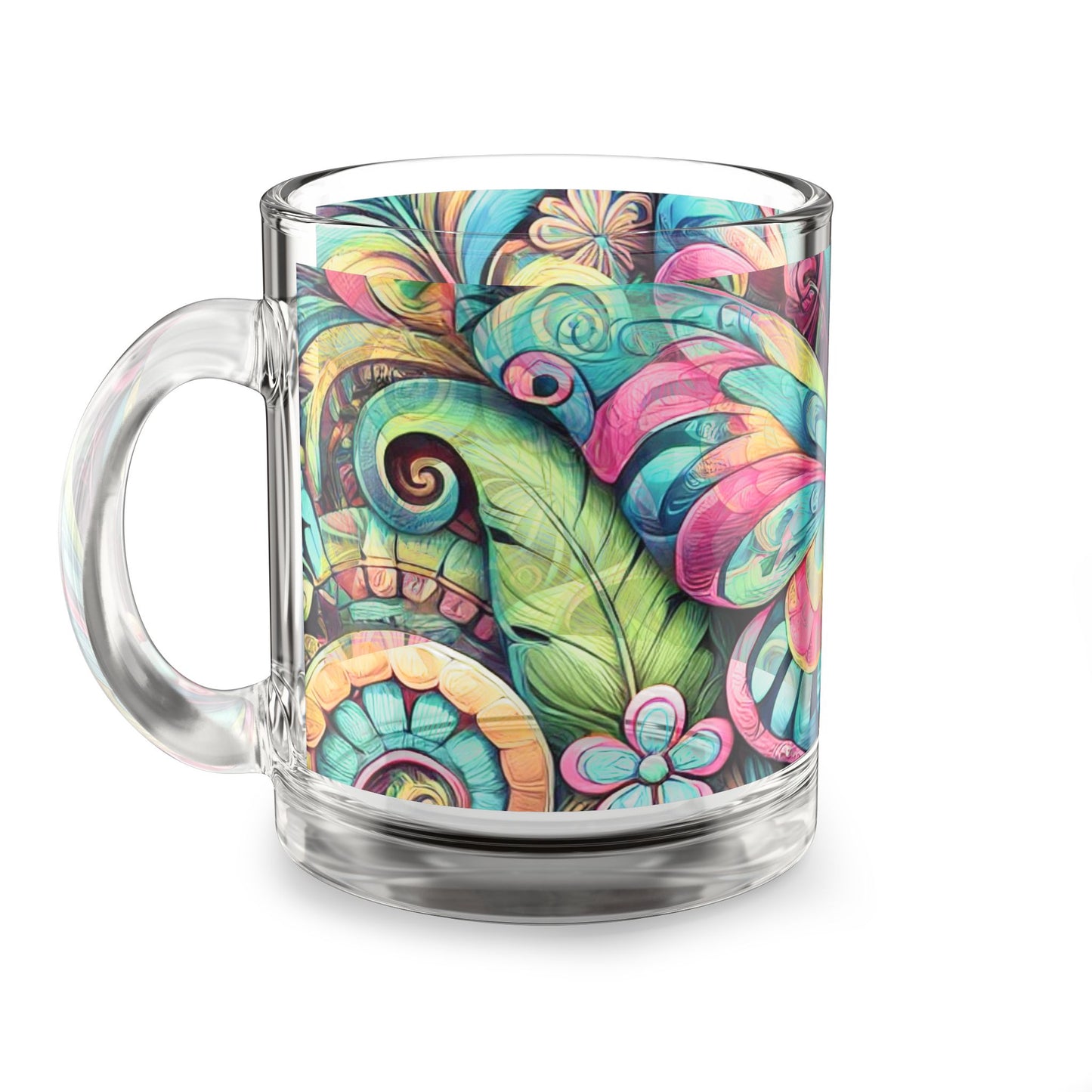 Tropical Glass Mug - 10oz Coffee Cup / Rainforest Butterfly Pop