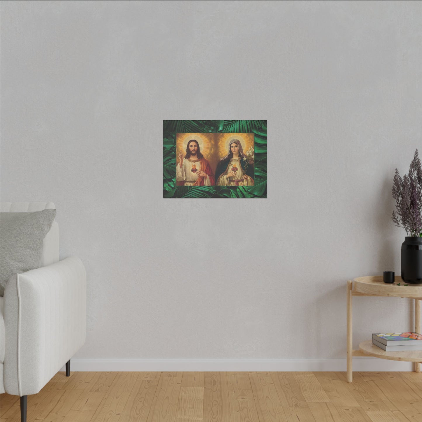 "Tropical Rainforest Jesus and Mary" Religious Canvas Artwork - Stretched Canvas Print / Byzantine Icons