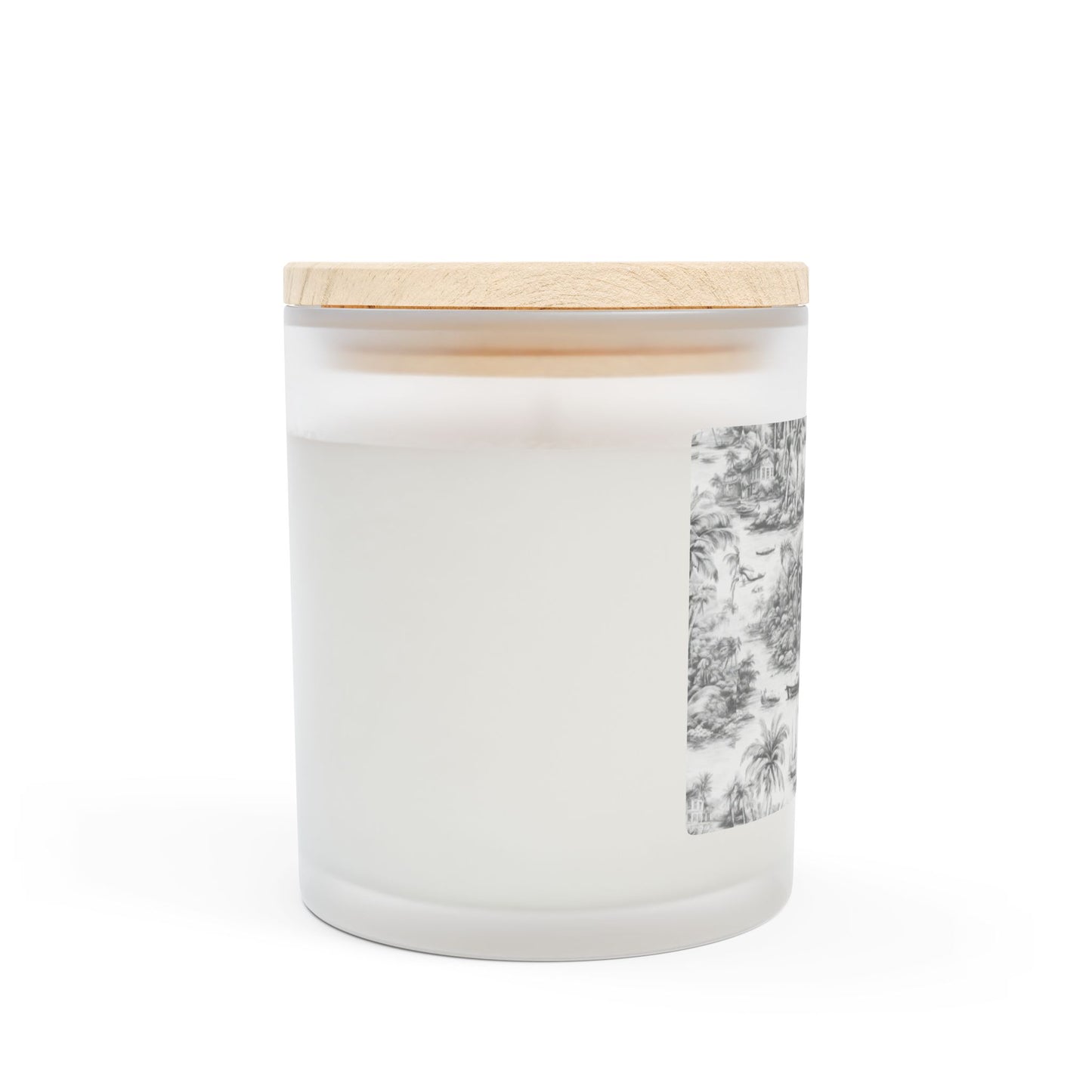 Frosted Glass Candle, 11oz - Tropical Toile #1, Soft Black