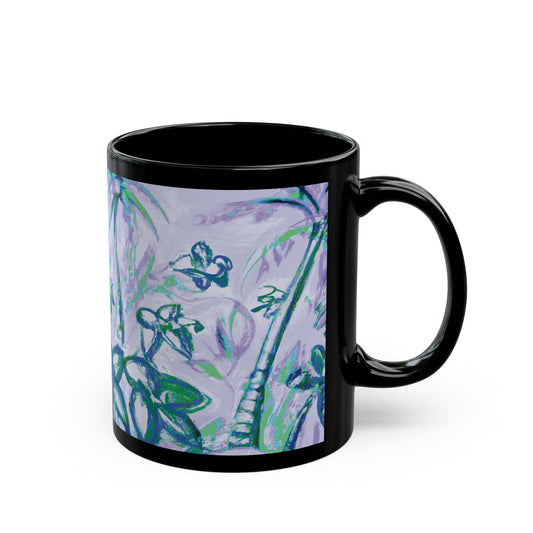 Black Coffee Mug - Tropical Doodles, Lilac