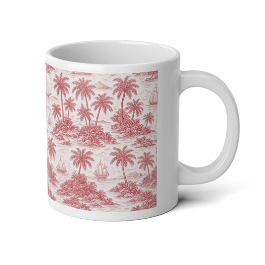 Jumbo Mug, 20oz, Faraway Toile Red | Tropical Coffee Cup