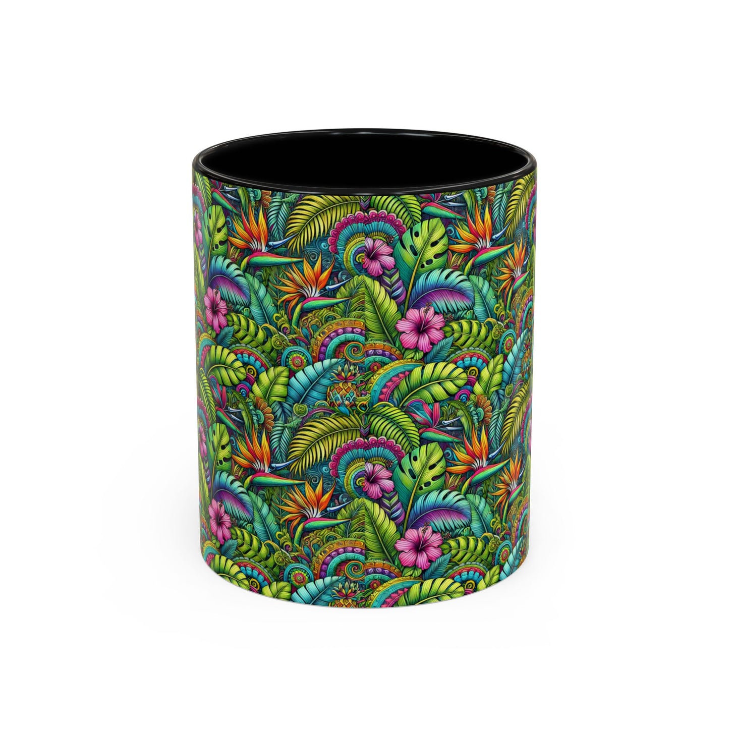 Accent Color Coffee Mug (11, 15oz), Rainforest Blooms, Various Colors