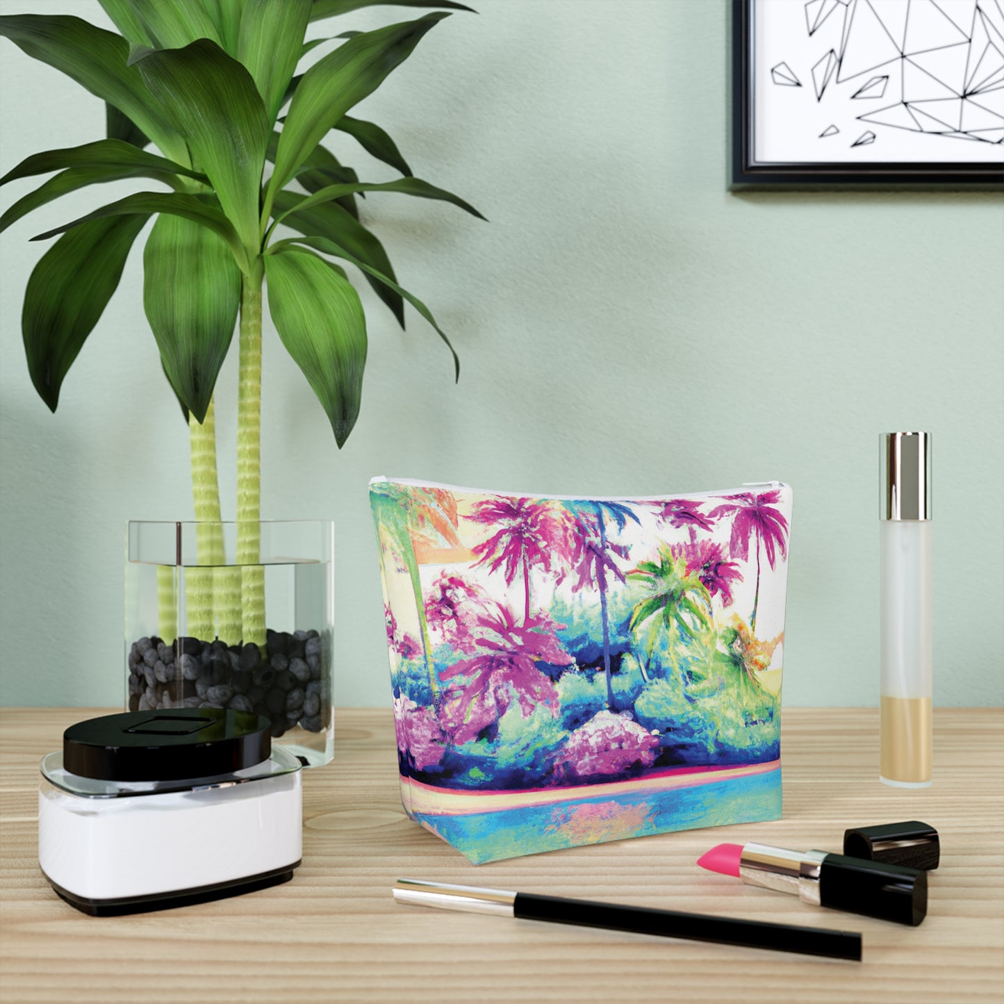 Tropical Cotton Cosmetic Bag, Makeup Pouch, 5 Sizes / Watercolor Beach