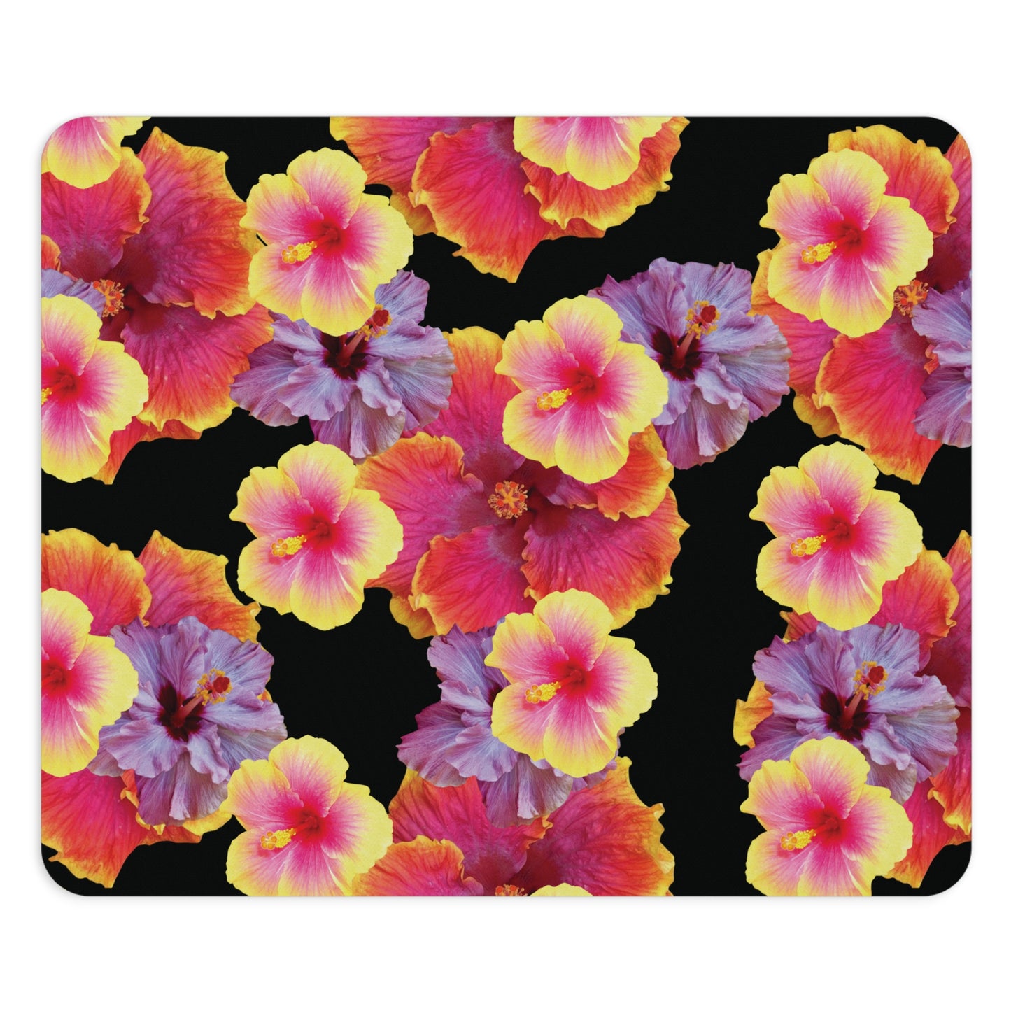 Tropical Mouse Pad, 2 Shapes - Floral Vibes for Home Office & Gamer / Hibiscua Mix, Black