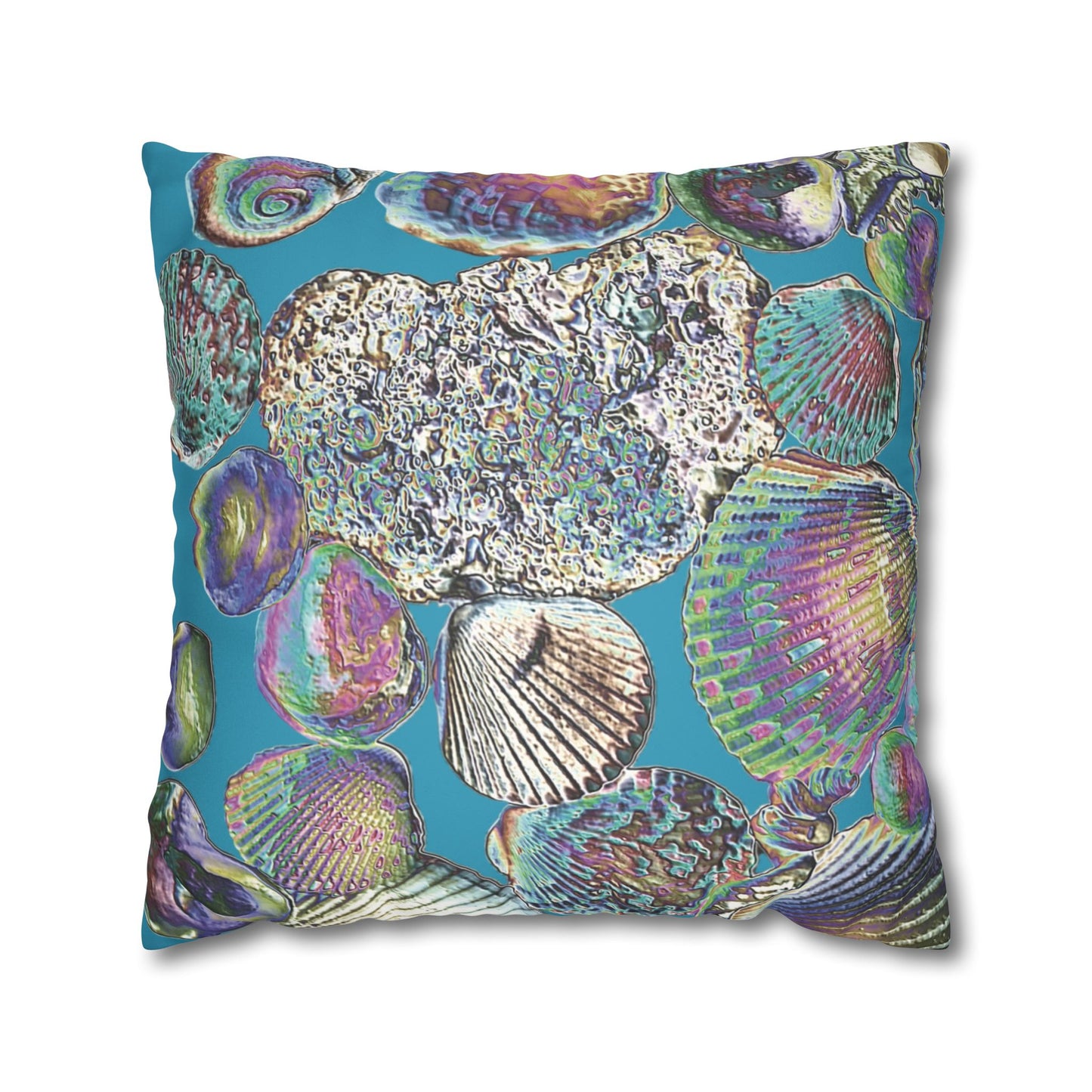 Faux Suede Square Pillowcase - Heatwave Seashell Collection, Turquoise