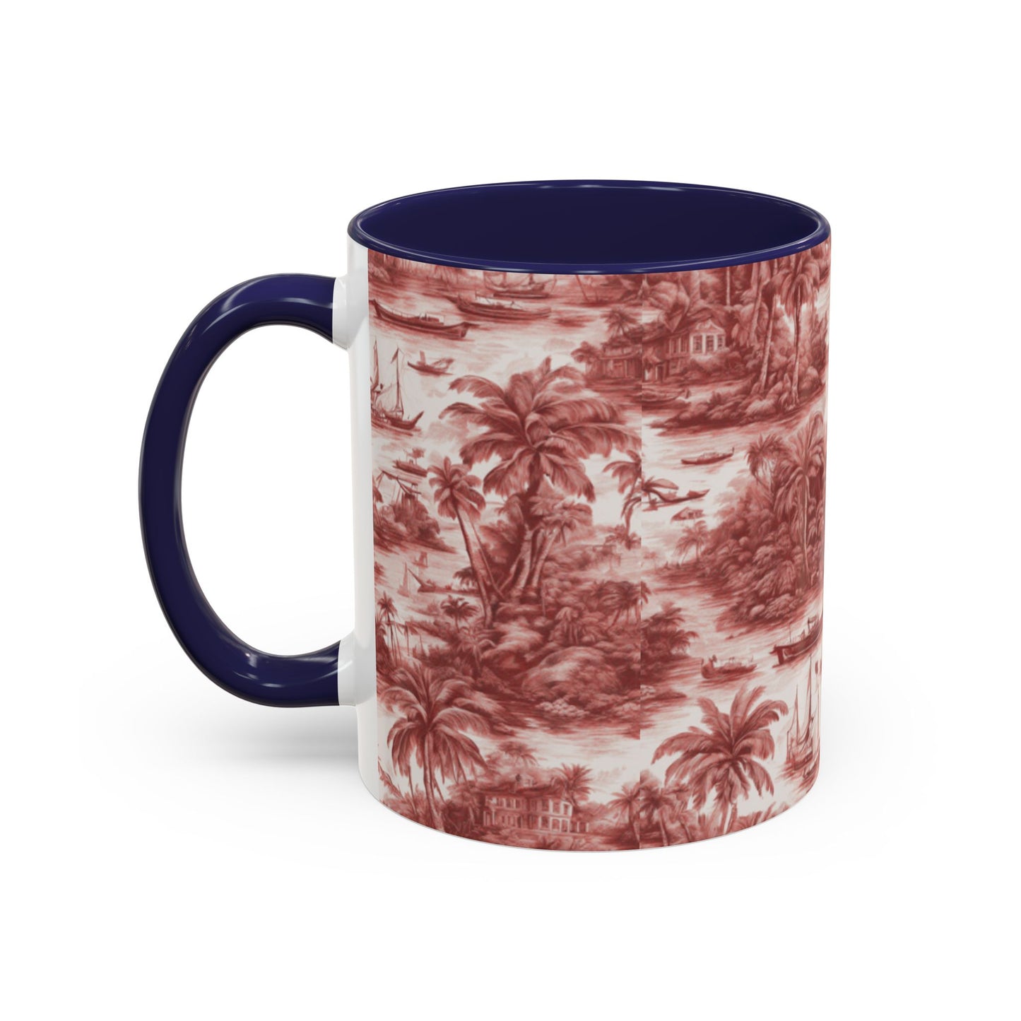 Accent Coffee Mug (11, 15oz), 8 Colors - Tropical Toile #1, russet