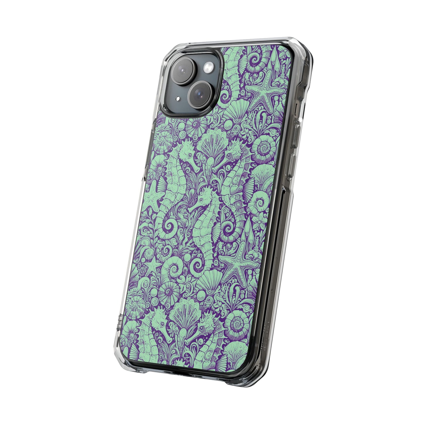 Seahorses/Minty Magnetic Clear Phone Case, Many Models