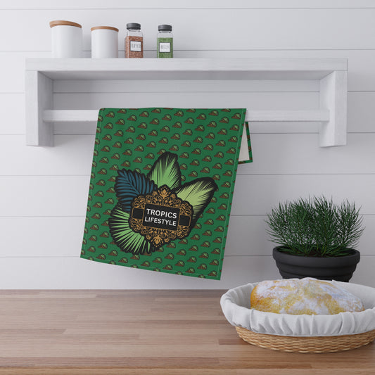 Tea Towels (cotton, poly), Tropics Lifestyle Deco Plant Logo, Micros Dark Green