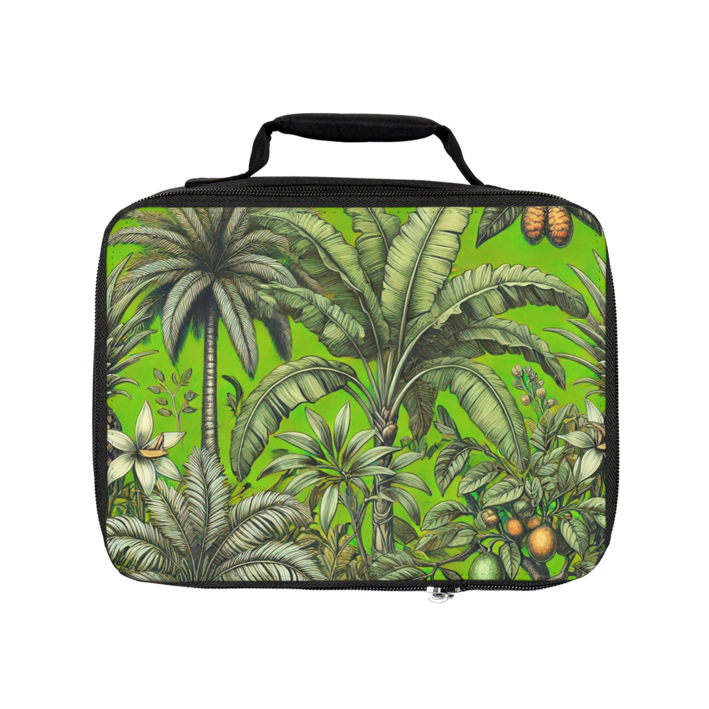 Tropical Fruit/Spring Green Lunch Bag - Eco-Friendly Insulated Tote, Adult and Child Lunchbox / Perfect for Picnics, Beach Outings