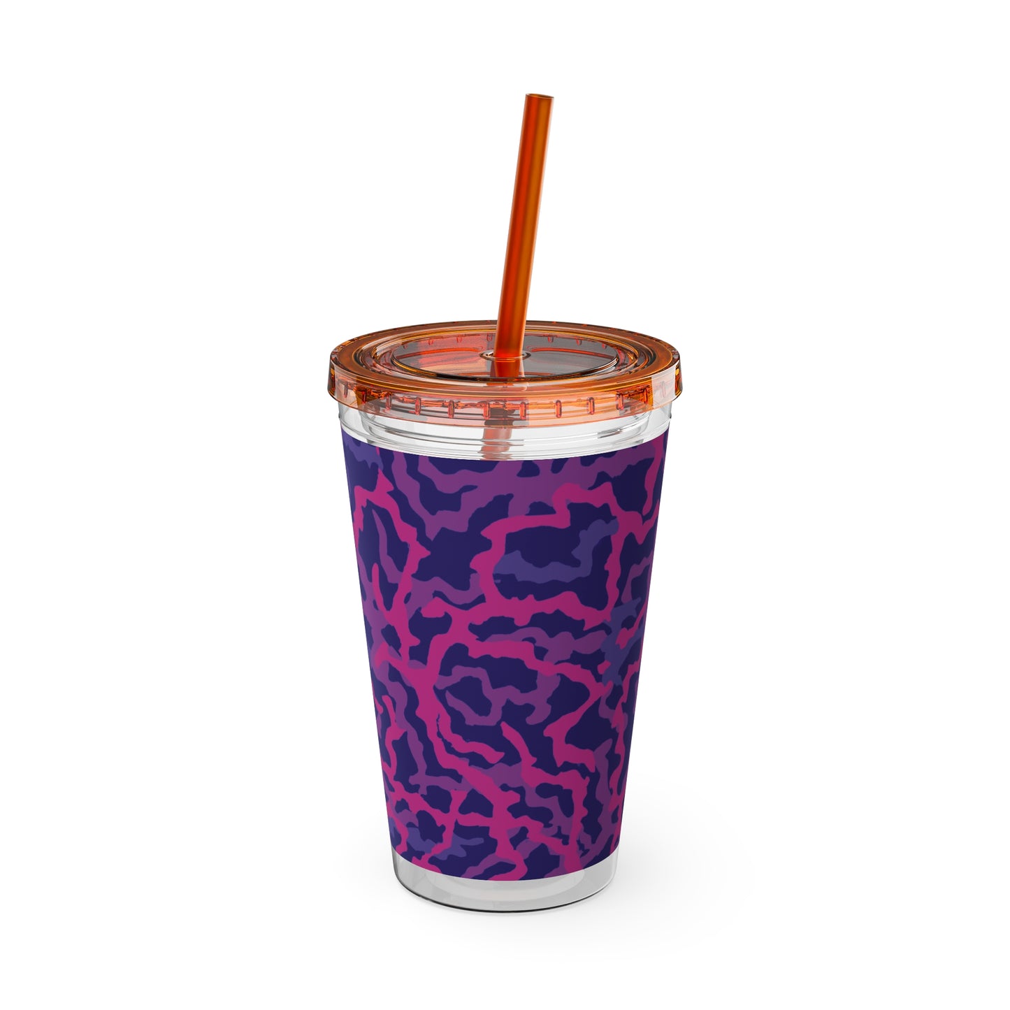 Tropical Tumbler with Straw | 16oz Colorful Travel Cup / Coral Threads, Heatwave