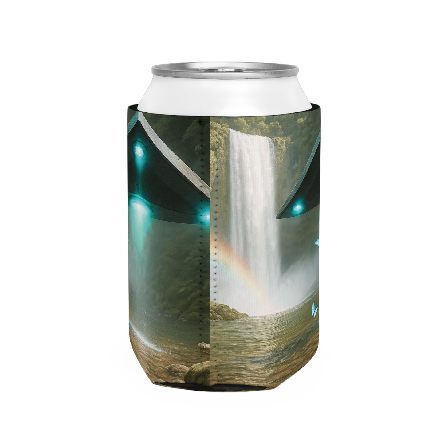 Rainforest UFO and Waterfal Can Cooler Sleeve - Perfect for Outdoor Picnics