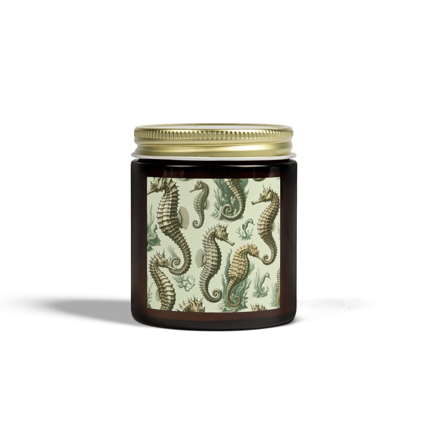 Tropical Green Toile Seahorses Scented Candles - Coconut Apricot Wax (4oz, 9oz)