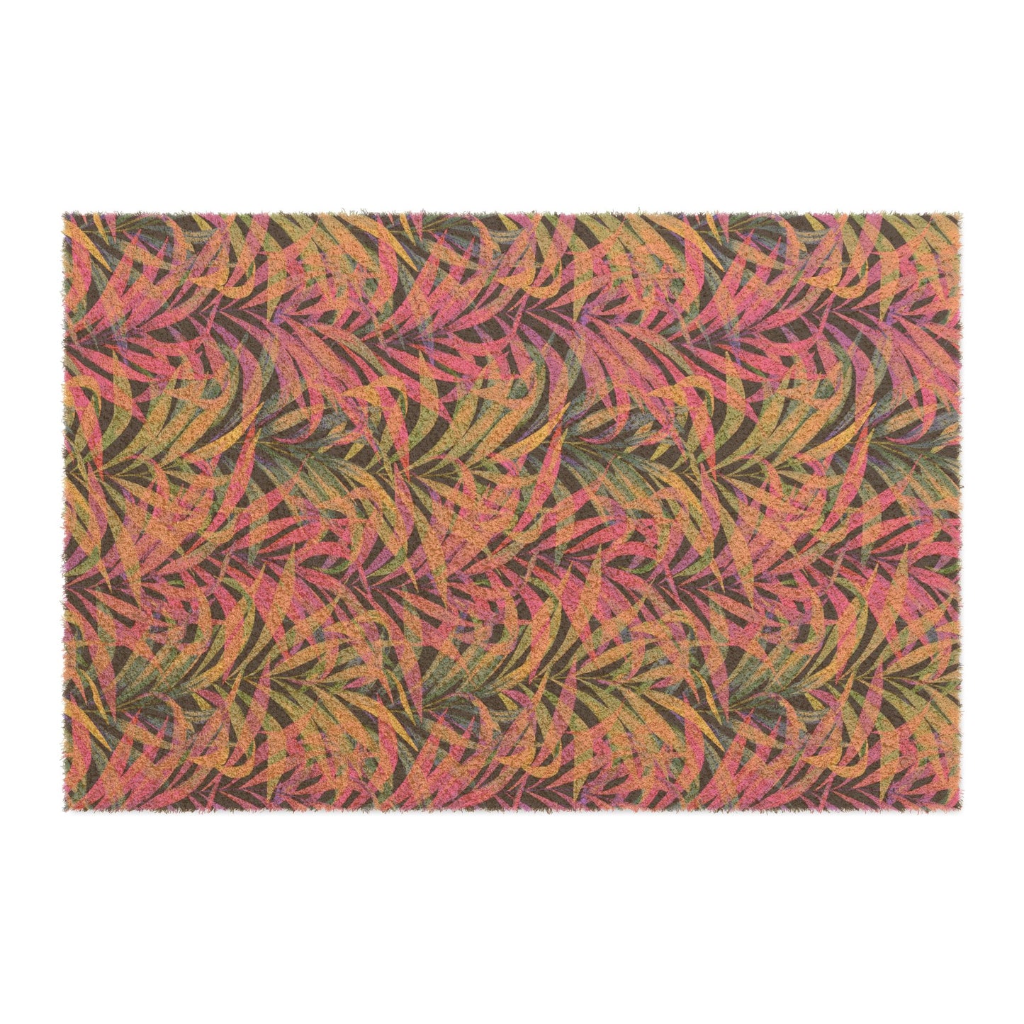 Tropical Botanical Doormat / Vibrant Coconut Fiber Entrance Mat / Rainbow Fronds