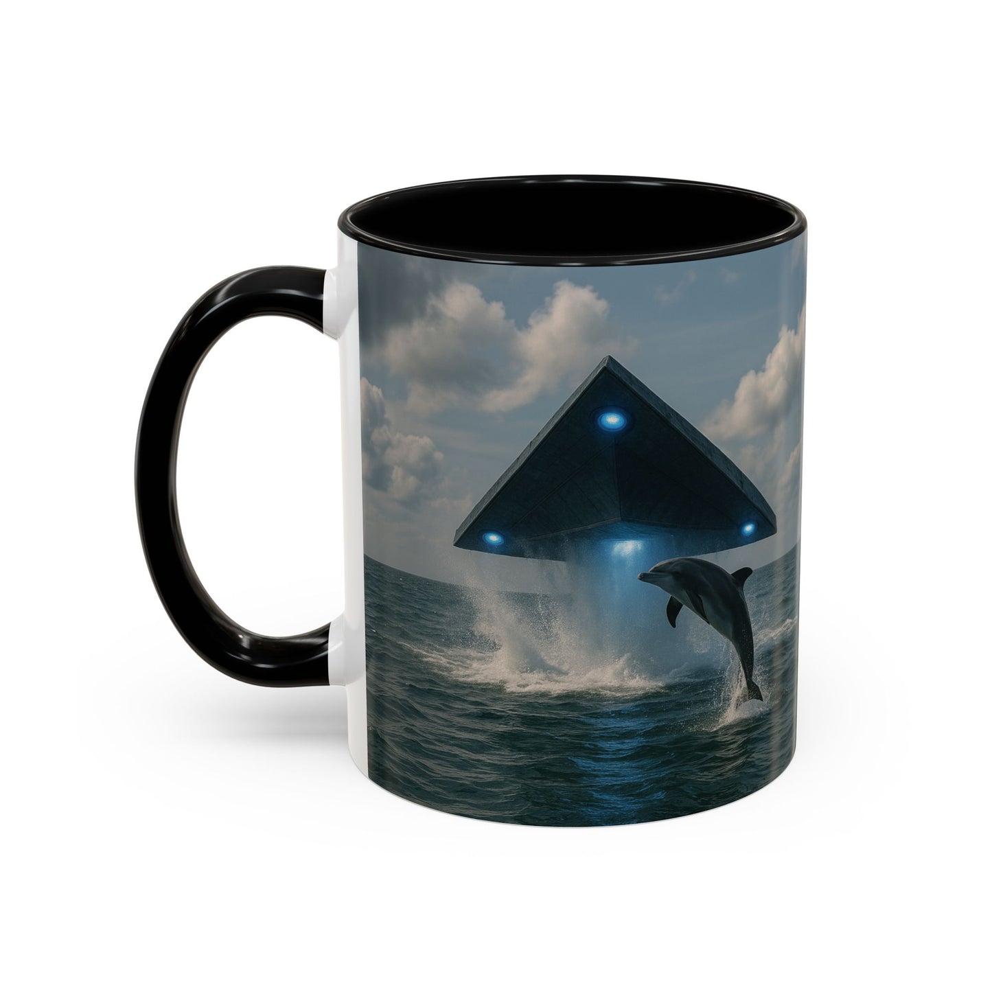 Accent Coffee Mug (11, 15oz), 8 Colors - UFO and Dolphin