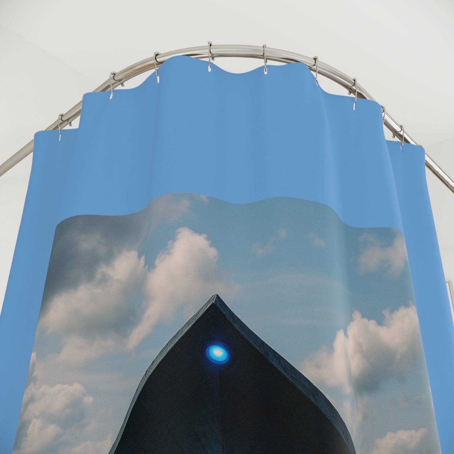 Tropical Shower Curtain - UFO and Dolphin, Lt. Blue / Ocean Decor