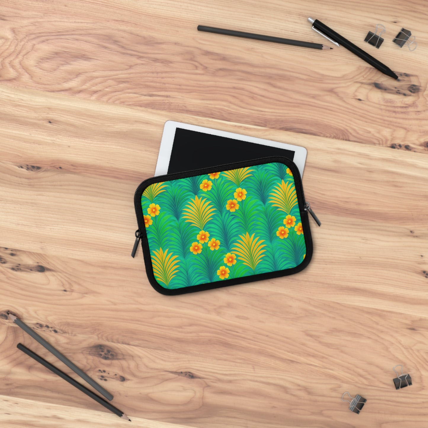 Tropical Laptop Sleeve, 5 Sizes - Perfect for Beach Lovers & Students / Sunrise Palms, Green