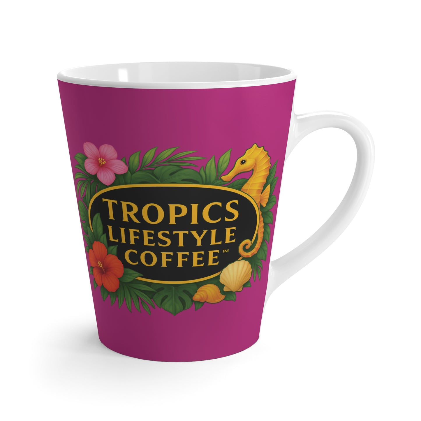 Latte White Mug - Seahorse Fantasy, Pink / TLCoffee Logo