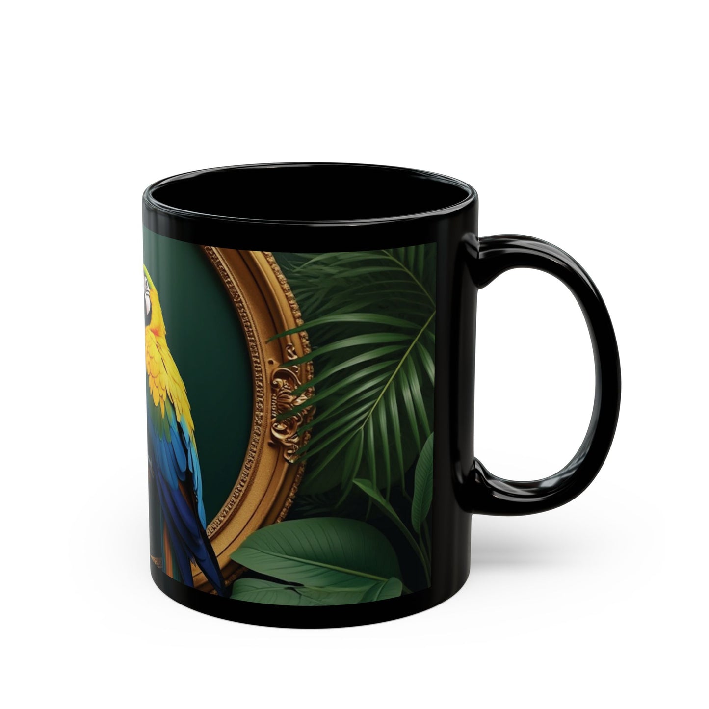 Black Coffee Mug - Framed Parrot Pair