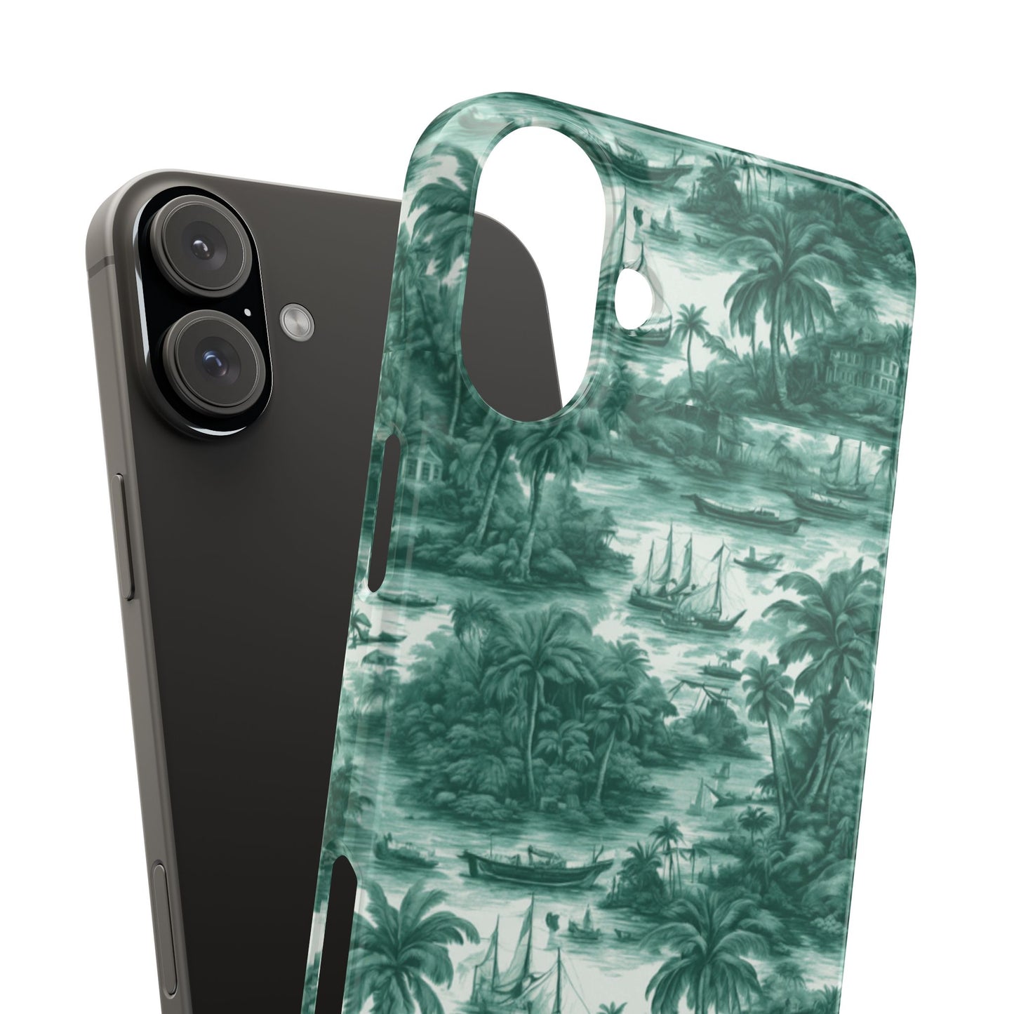 Slim Phone Cases - Tropical Toile #1, evergreen