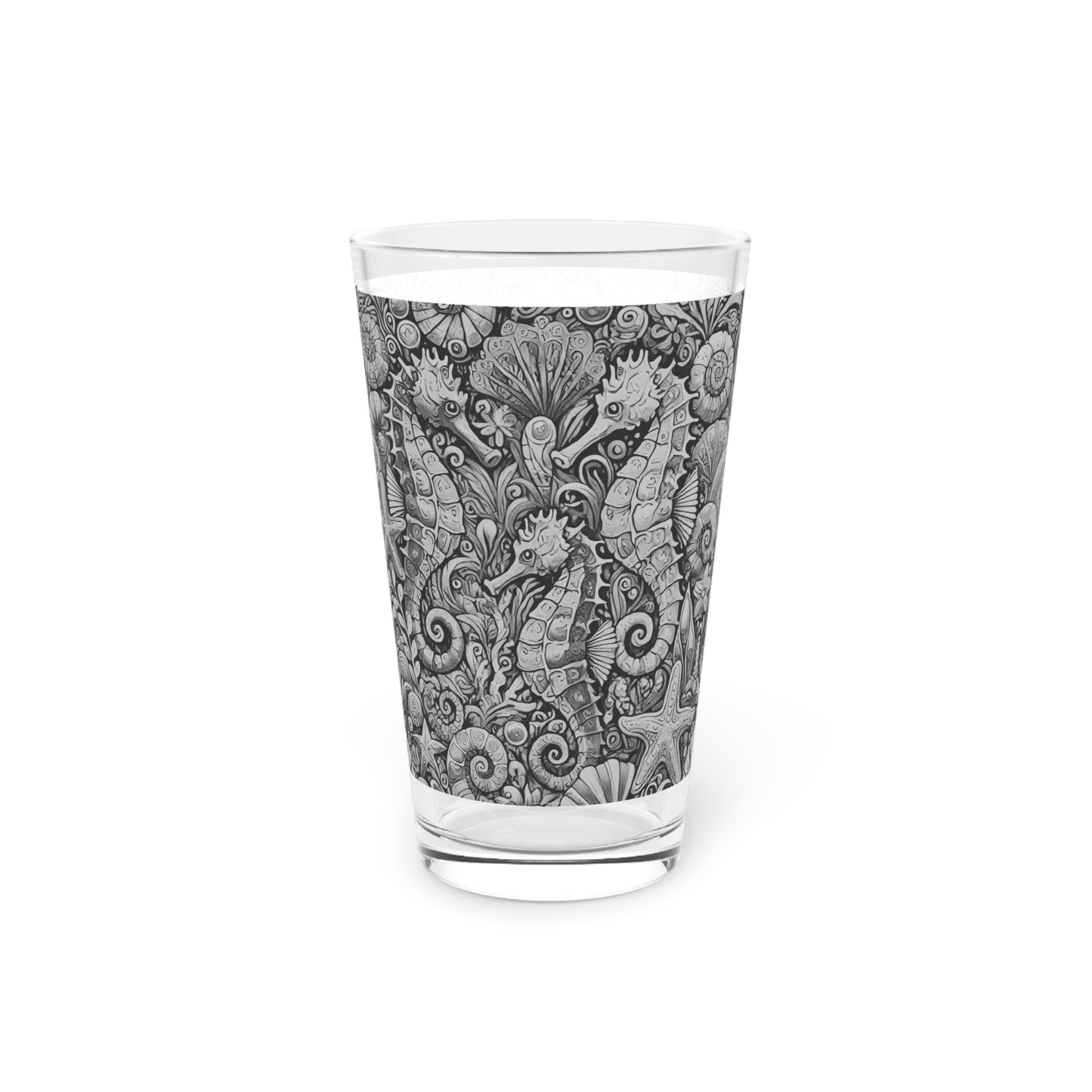Pint Glass, 16oz - Seahorse Trio Noir