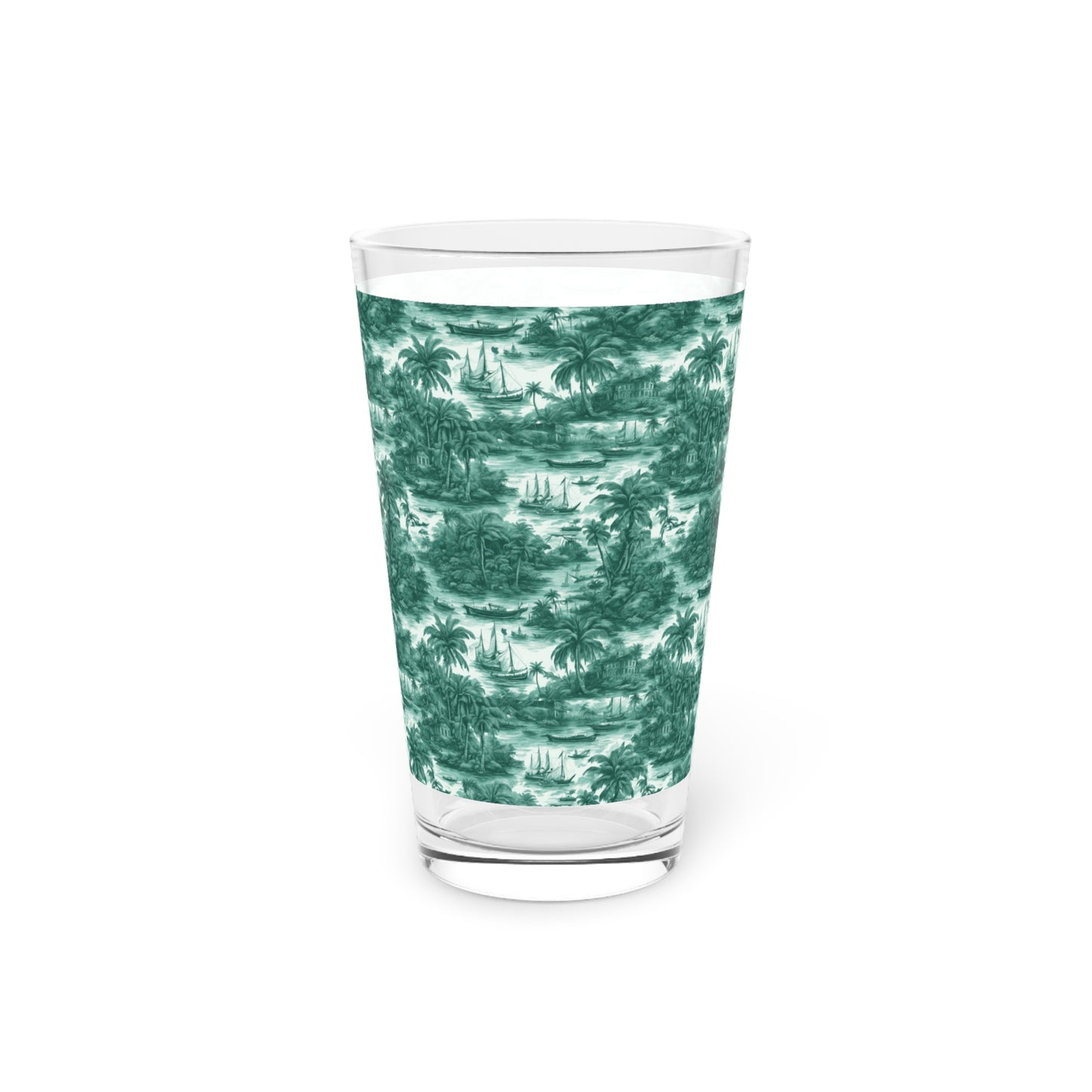 Pint Glass, 16oz, Tropical Toile #1, evergreen