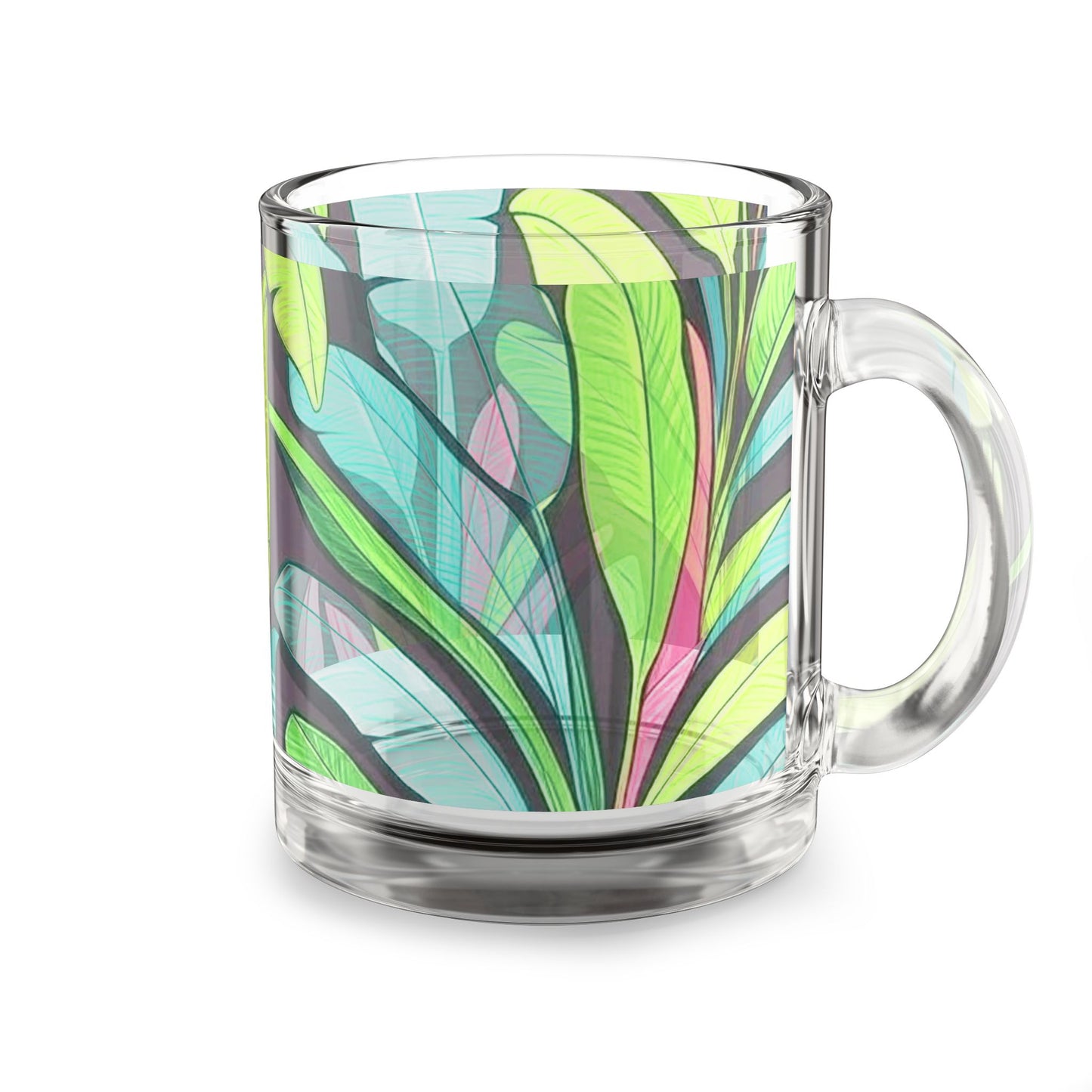 Tropical Glass Mug - 10oz Coffee Cup / Young Leaves