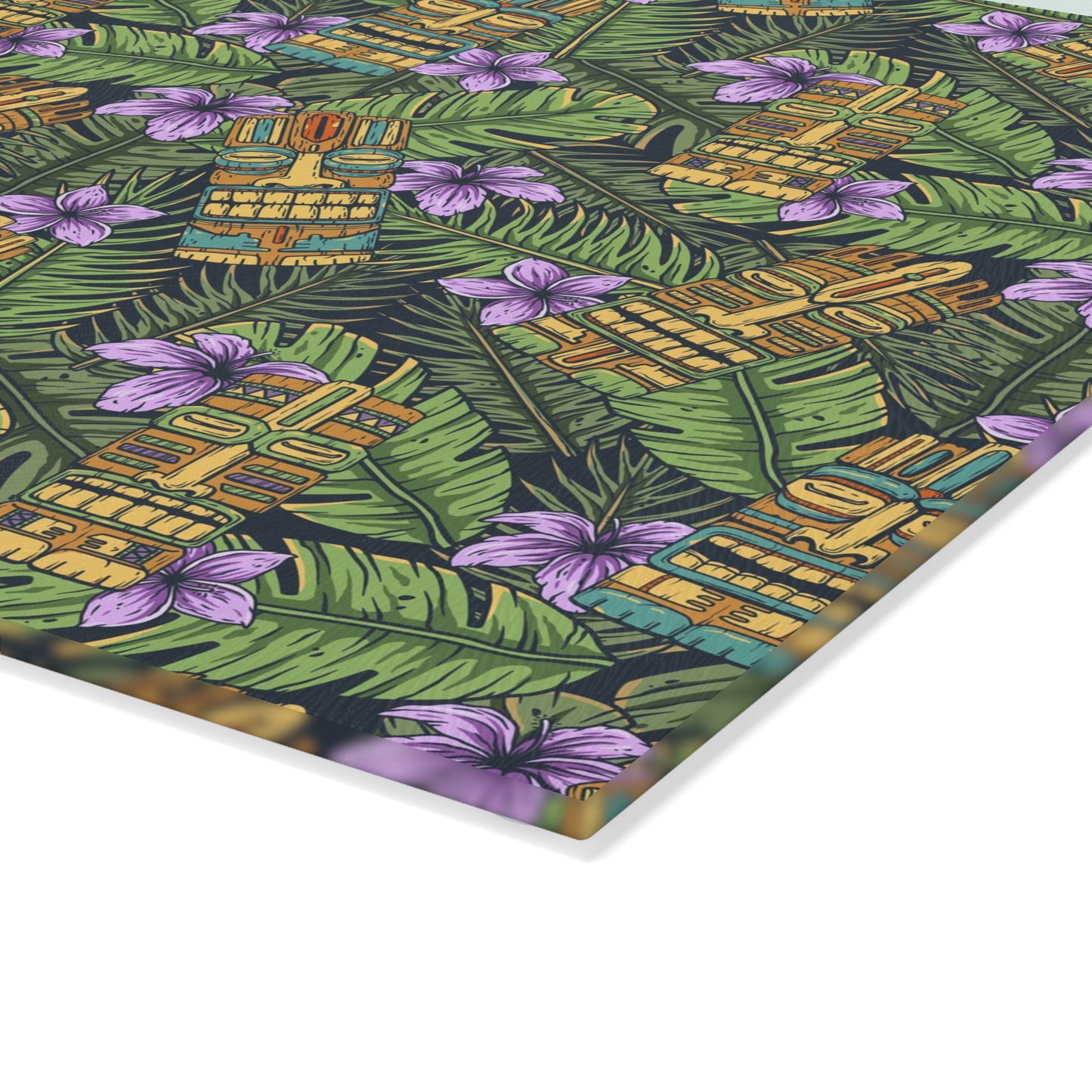 Glass Cutting Board, 2 sizes - Tiki Purple Greenery