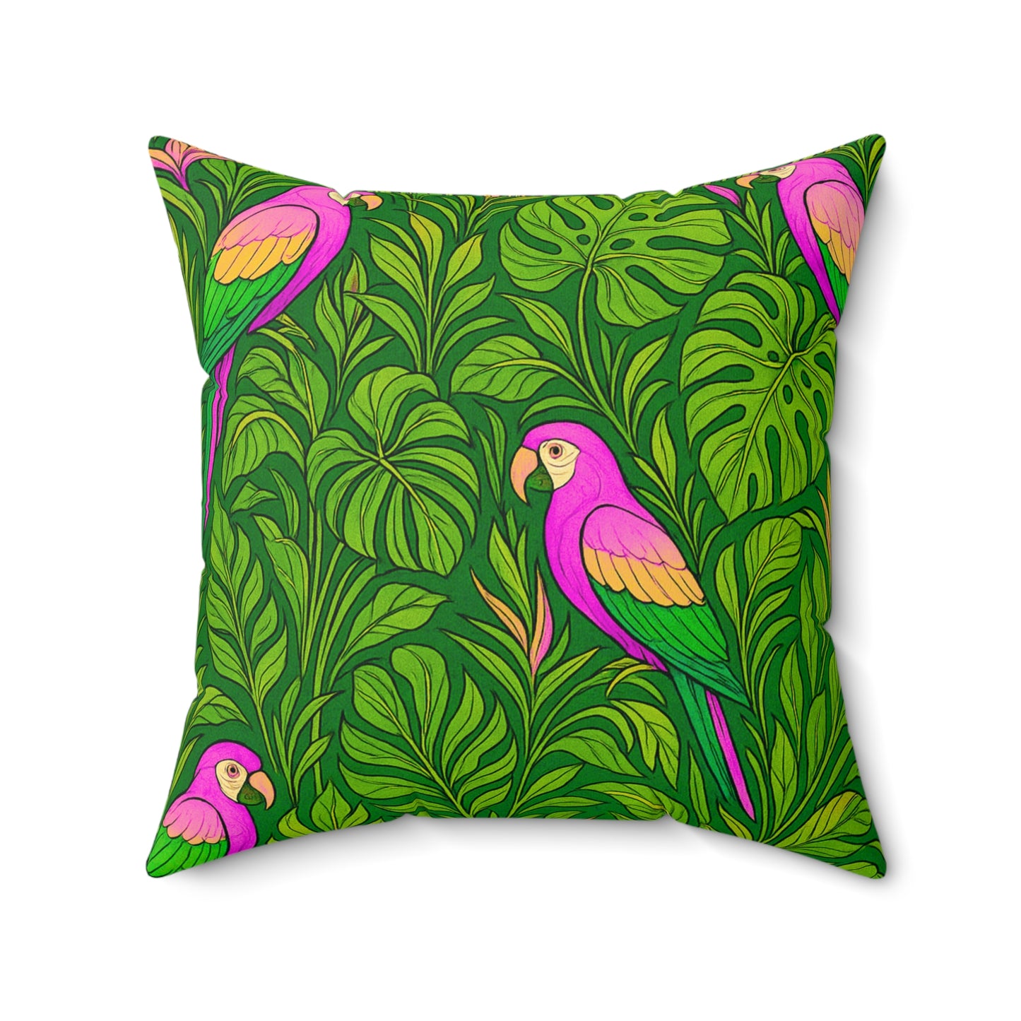 Tropical Pillow, 4 sizes - Colorful Spun Polyester Square Cushion / Parrot Family, Pink