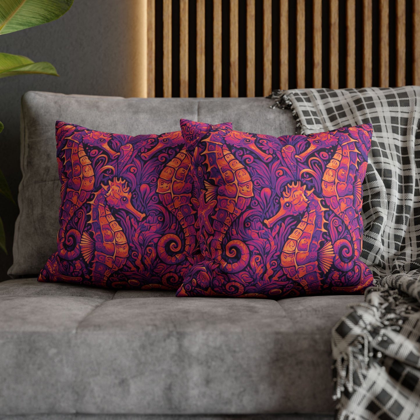 Faux Suede Square Pillowcase - Seahorse Trio, Heatwave