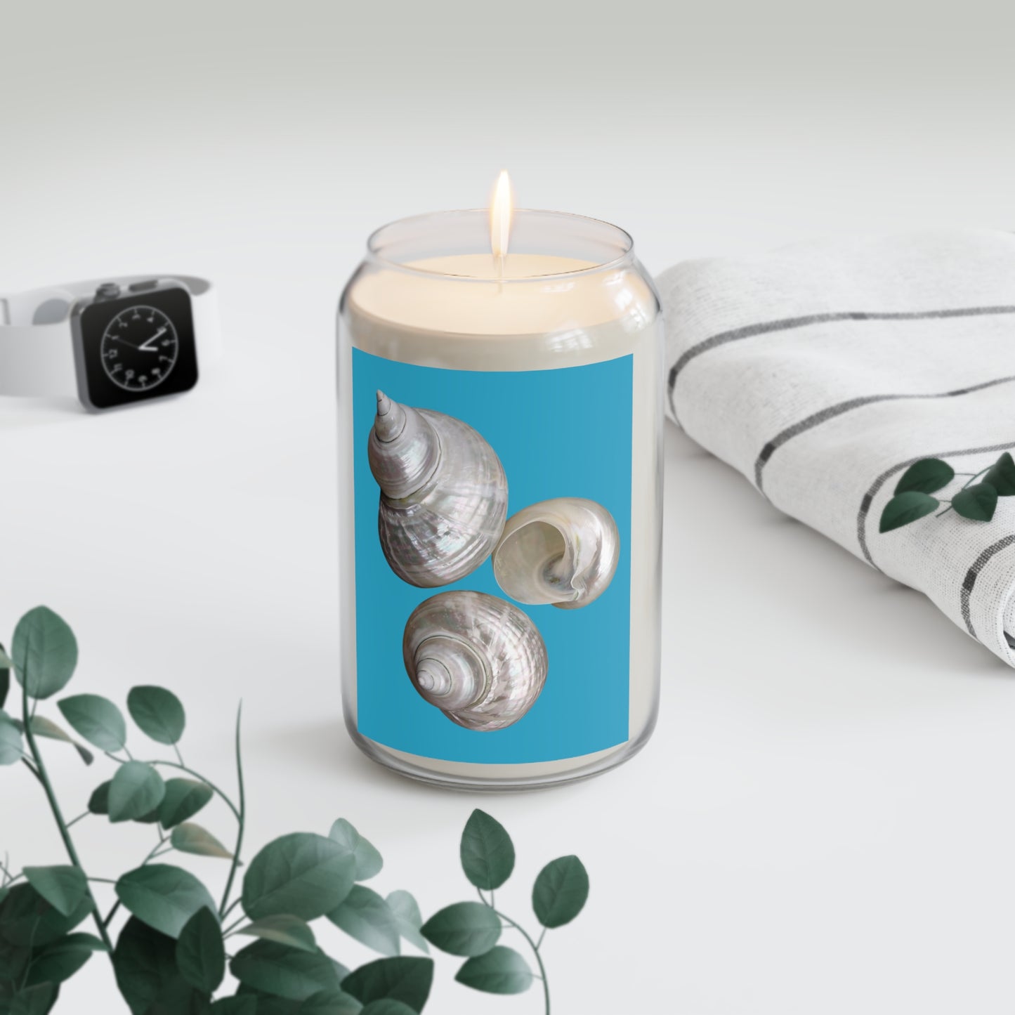 Scented Candle, 13.75oz - White Nautilus Trio, turquoise