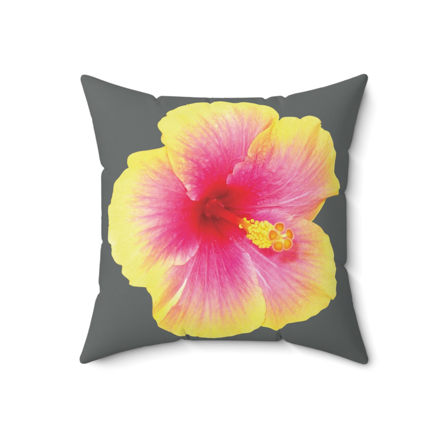 Decorative Pillow - Accent Cushion, 4 Sizes / Photo Yellow Hibiscus, Dark Grey