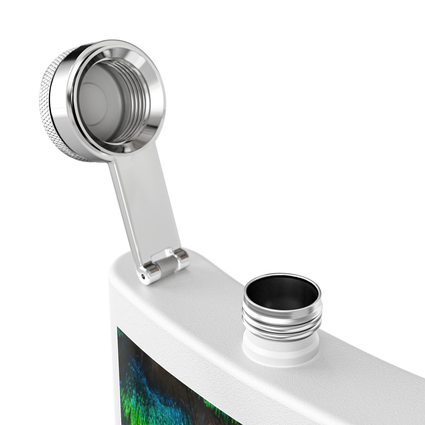 Tropical Stainless Steel 6 oz. Flask, Many Colors  – Real Eyelash Blue/Green Peacock Feathers