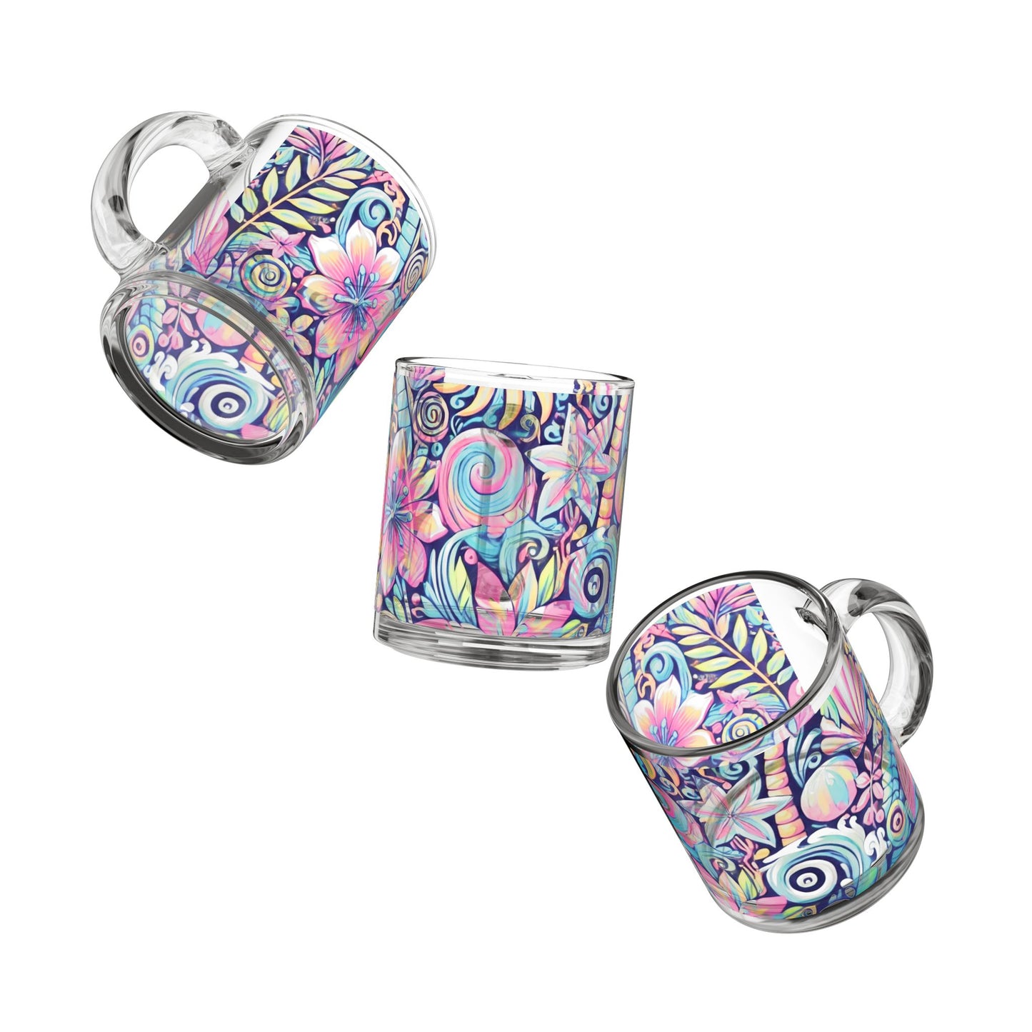 Tropical Glass Mug - 10oz Coffee Cup / Happy Tropics