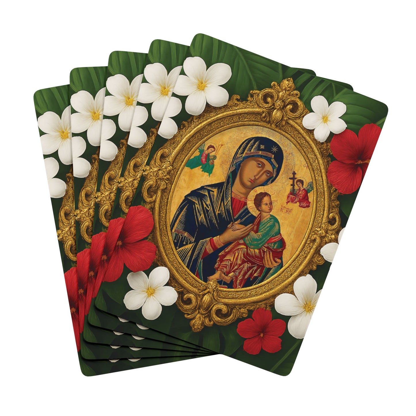 Religious Poker Playing Cards - "Our Lady of Perpetual Help" / Red Floral