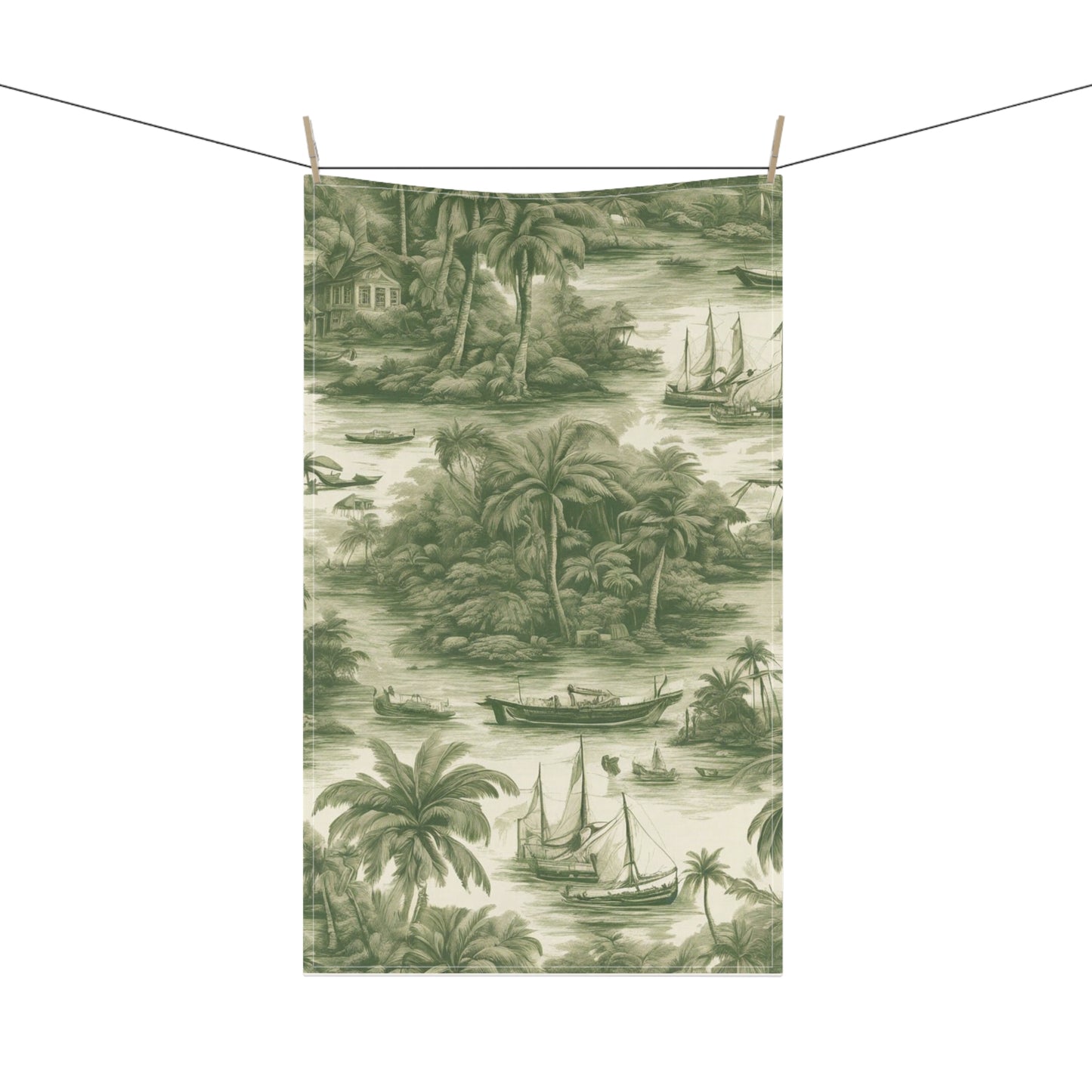 Tea Towels (cotton, poly), Tropical Toile #1, Green