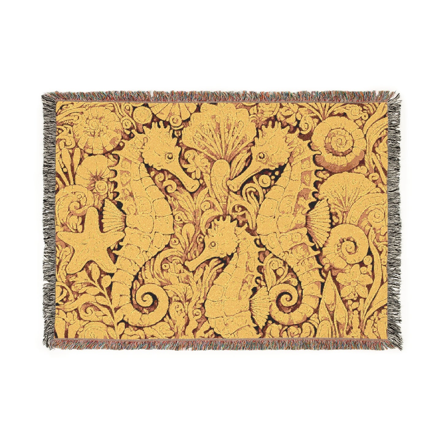 Woven Blanket, 3 Sizes - Tropical Home Decor / Seahorse Trio, Yellow