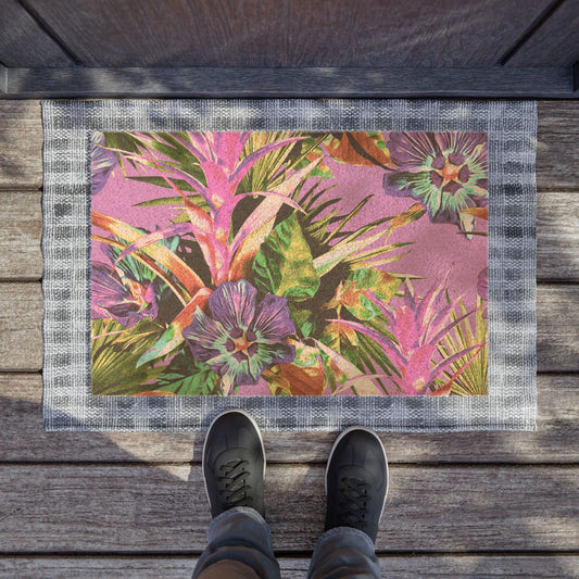 Botanical Floral Doormat / Vibrant Coconut Fiber Entrance Mat / Plant-Palooza, purple