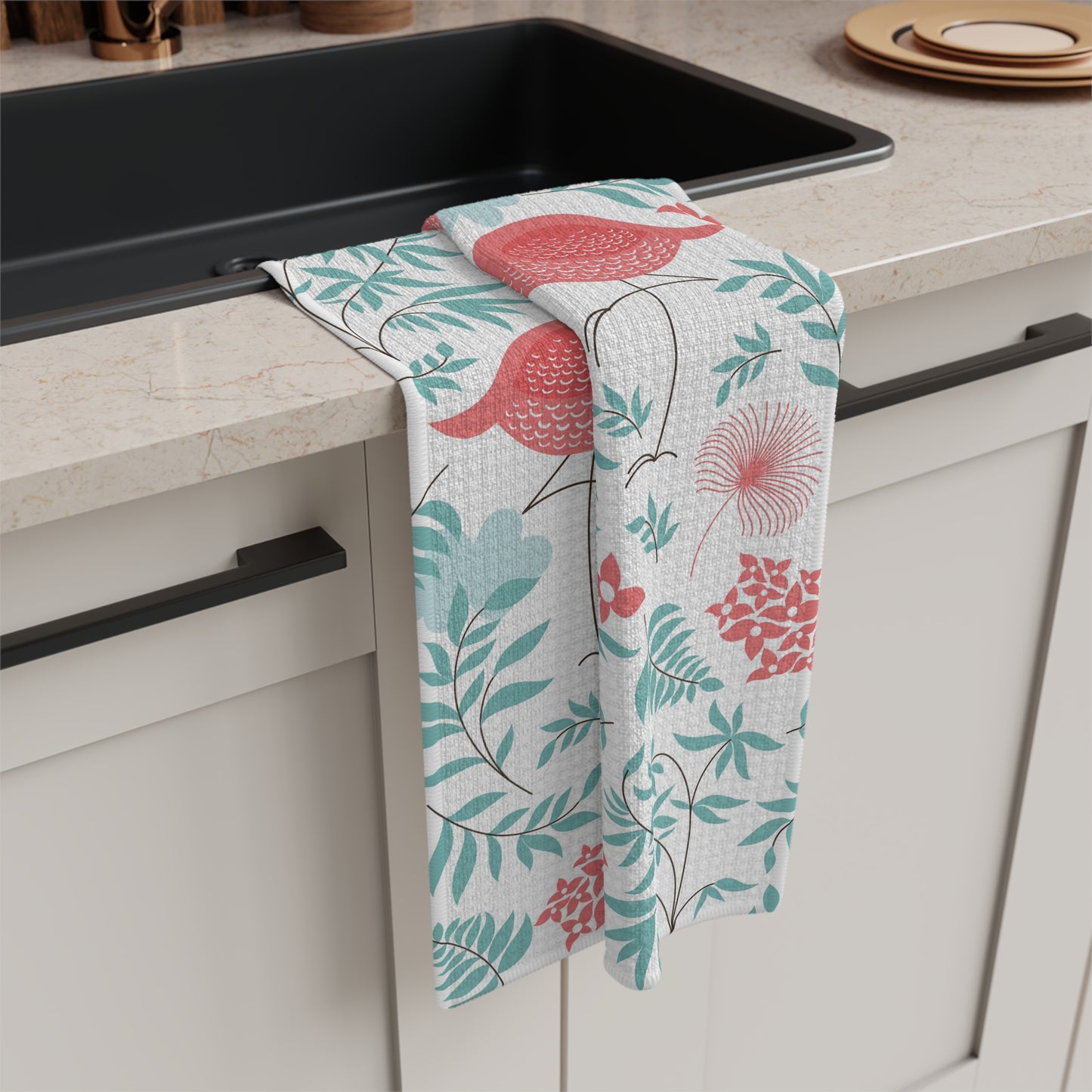 Tropical Microfiber Coffee/Tea Towel – Flamingo & Palm Fronds