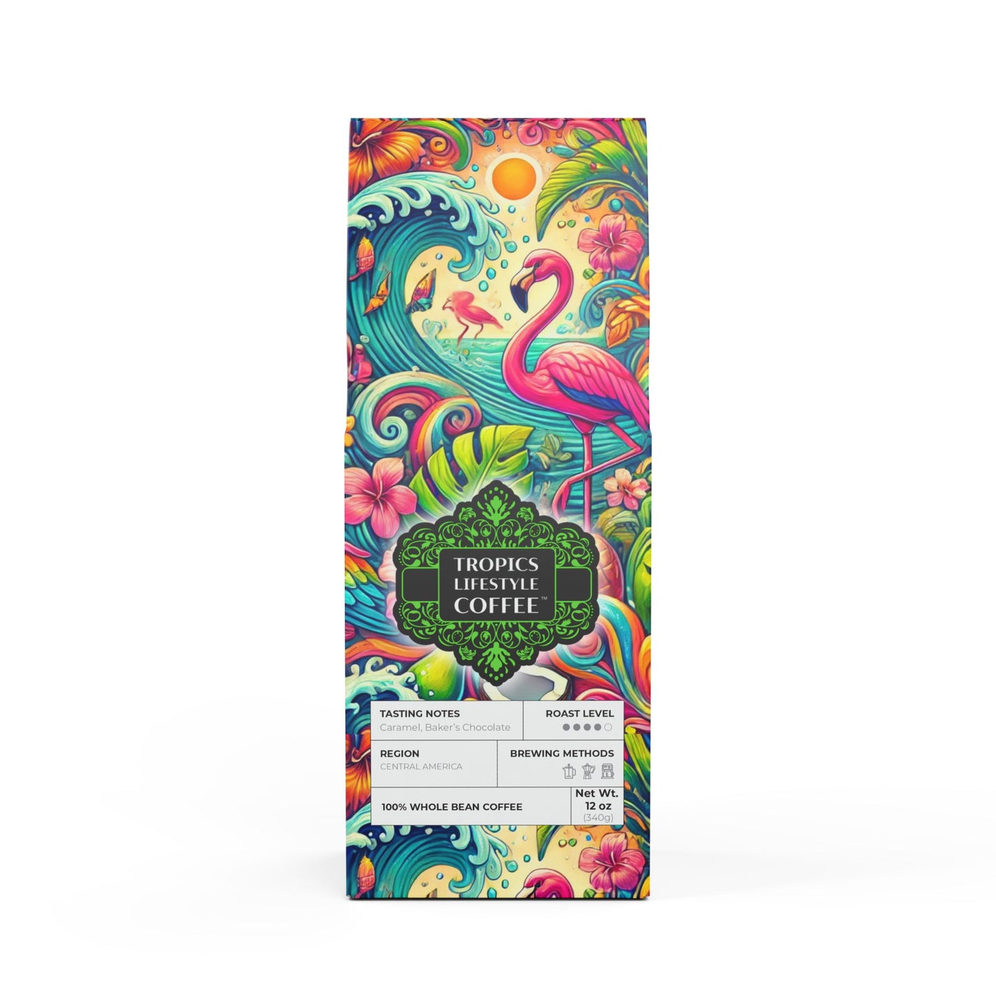 Cocoa Palms Blend™ (Medium-Dark Roast) Specialty Grade Craft Coffee / Flamingo Waves